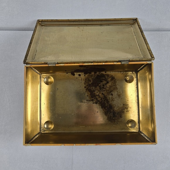 Vintage English Floral Tin Box Chinoiserie Garden Scene Hinged Metal Container - Picture 8 of 11